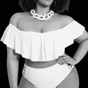 Ashley Stewart Off The Shoulder Ruffle Bikini Top